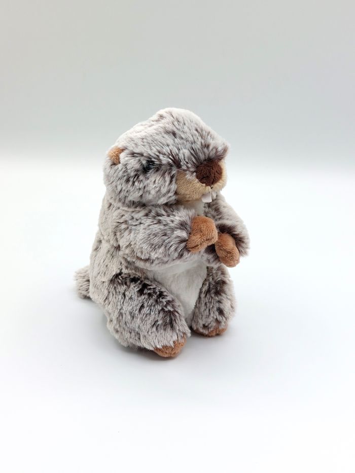 Petite peluche marmotte marron chiné blanc beige créations DANI 15 cm doudou
