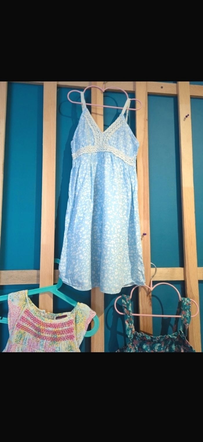 5 ans sergent major robe été bleu ciel a pois blanc /Excellent état - photo numéro 7