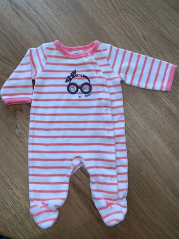 pyjama 1 pièce long bébé fille tao tape à l’œil  dors bien Blanc a rayure rose- corail