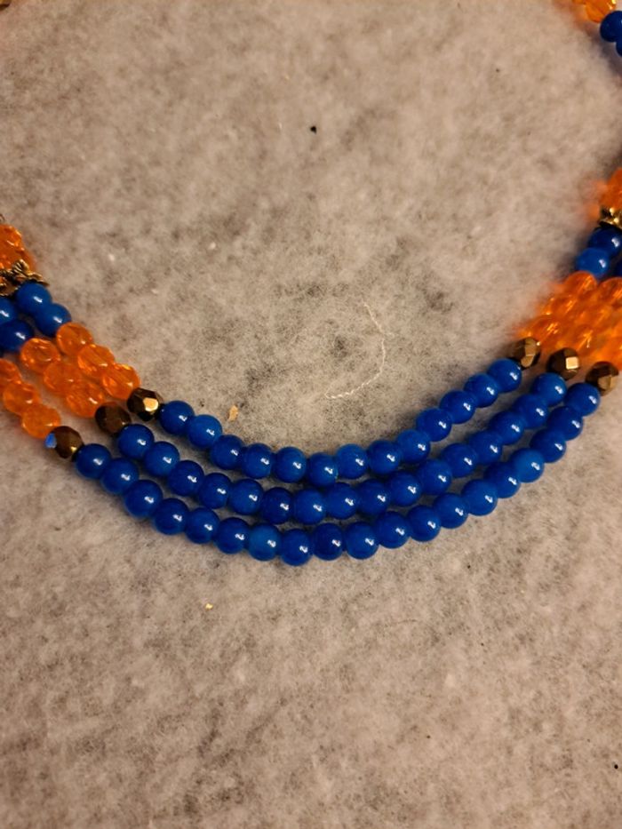 Collier chic multi rang orange et bleu - photo numéro 5