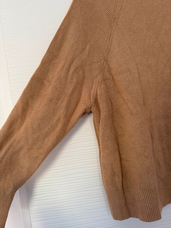Pull en maille marron beige camel fermeture éclair dos manches longues - photo numéro 3