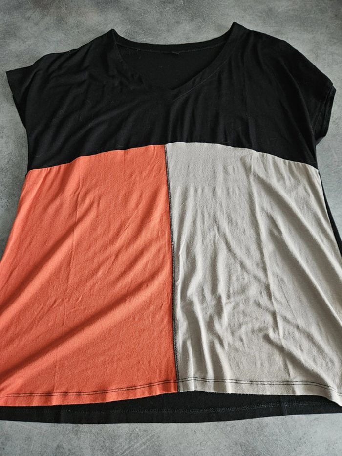 T-shirt tunique à manches courtes femme - Taille 6 (46 / XXXL) - Noir gris et orange - photo numéro 5