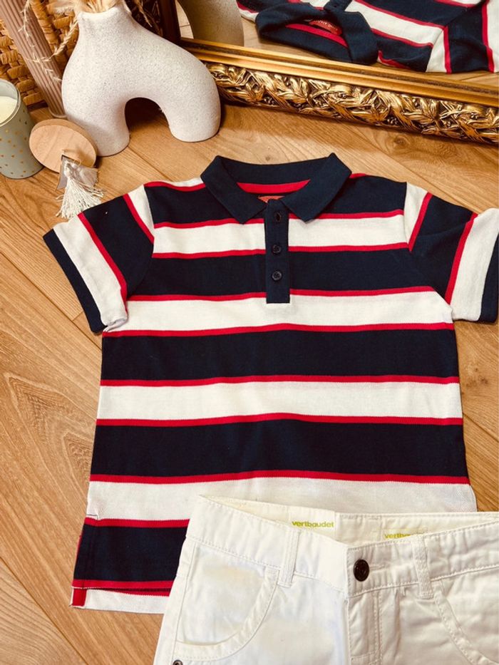 Taille 6 ans ensemble 2p été garçon vertbaudet Tissaia bleu marine blanc rouge * rayures * 💙 - photo numéro 2