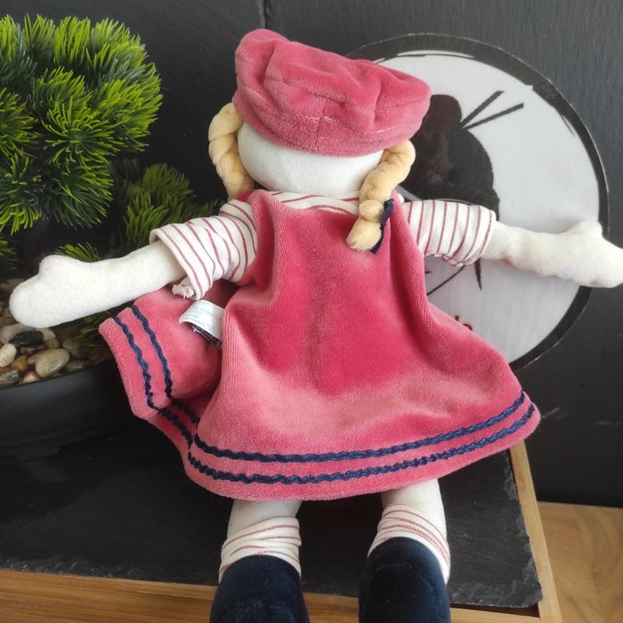 Doudou Poupee Sucre D'orge Fille Robe Rose Chapeau Tresses Blonde Bonnet Marin - photo numéro 2
