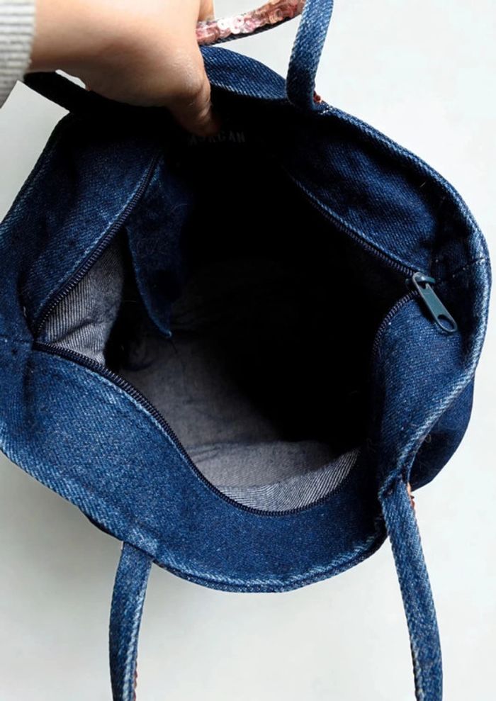 Sac cabas en jean bleu foncée et sequins • Denim & Sequins Tote Bag Morgan - photo numéro 4