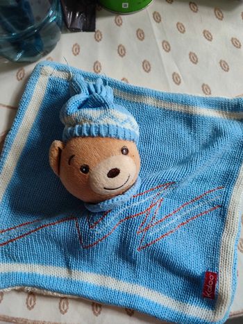 Doudou ours kaloo tricot bleu