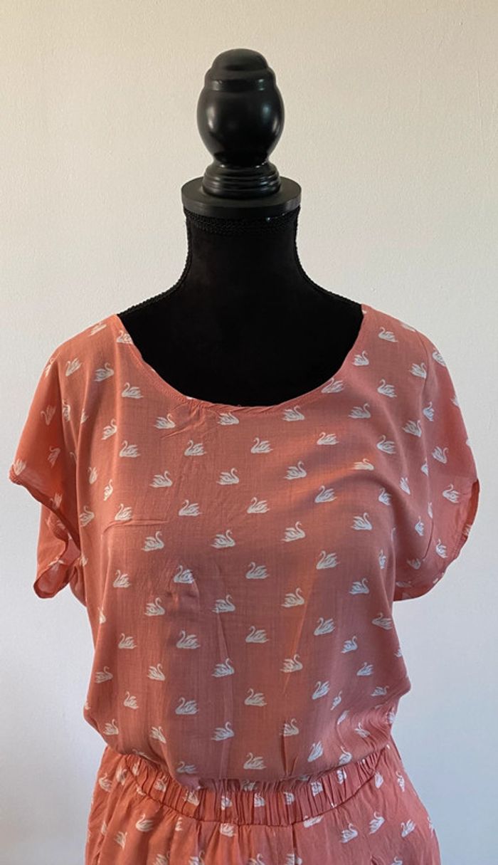 Robe d’été rose corail avec cygne et noeud dans le dos taille S - photo numéro 2