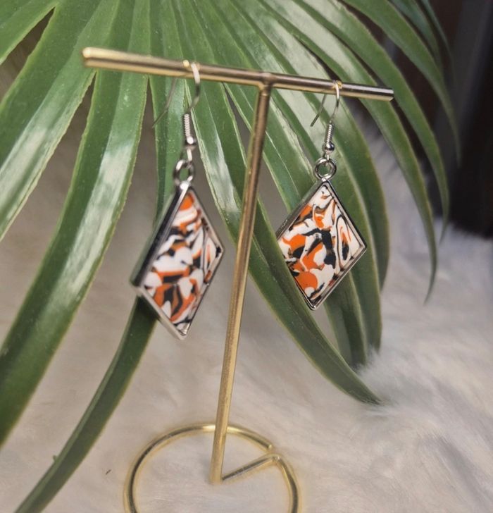 Boucles d’oreilles losange en pâte polymère #Bijoux #Créations #PâtePolymère - photo numéro 3