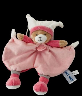 ❤️B4649 Doudou Plat Mouchoir Babynat Baby'nat Brioche Ours Blanc Rose