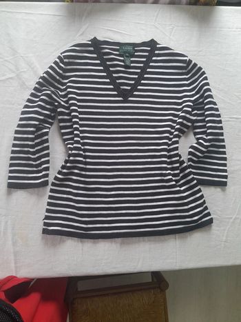 Petit pull marinière col V coton Lauren Ralph Lauren