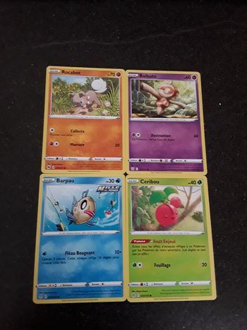 Rocabot + Balbuto + Barpau + Ceribou lot de 4cartes Pokémon neuves