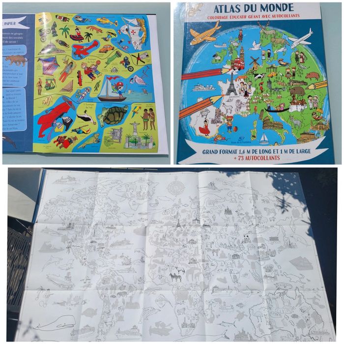 Atlas du Monde 🌍 Coloriage Éducatif Géant avec Autocollants