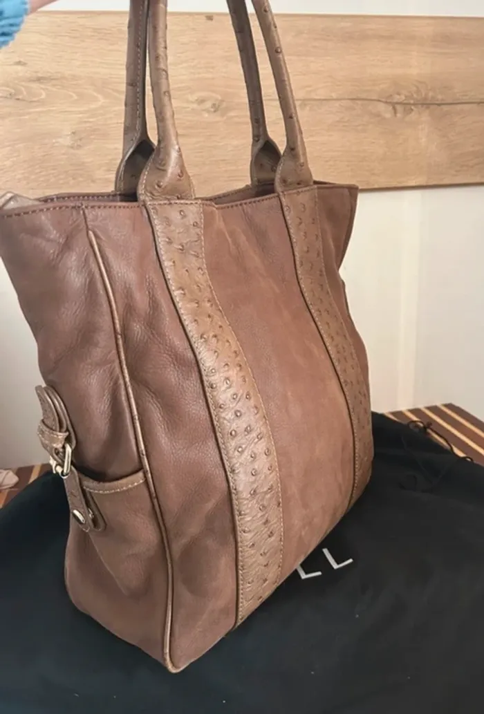 Caroll sac à main, cabas en cuir beige, Camel taupe - photo numéro 3