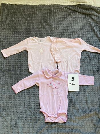 Lot de 3 bodys roses 9 mois