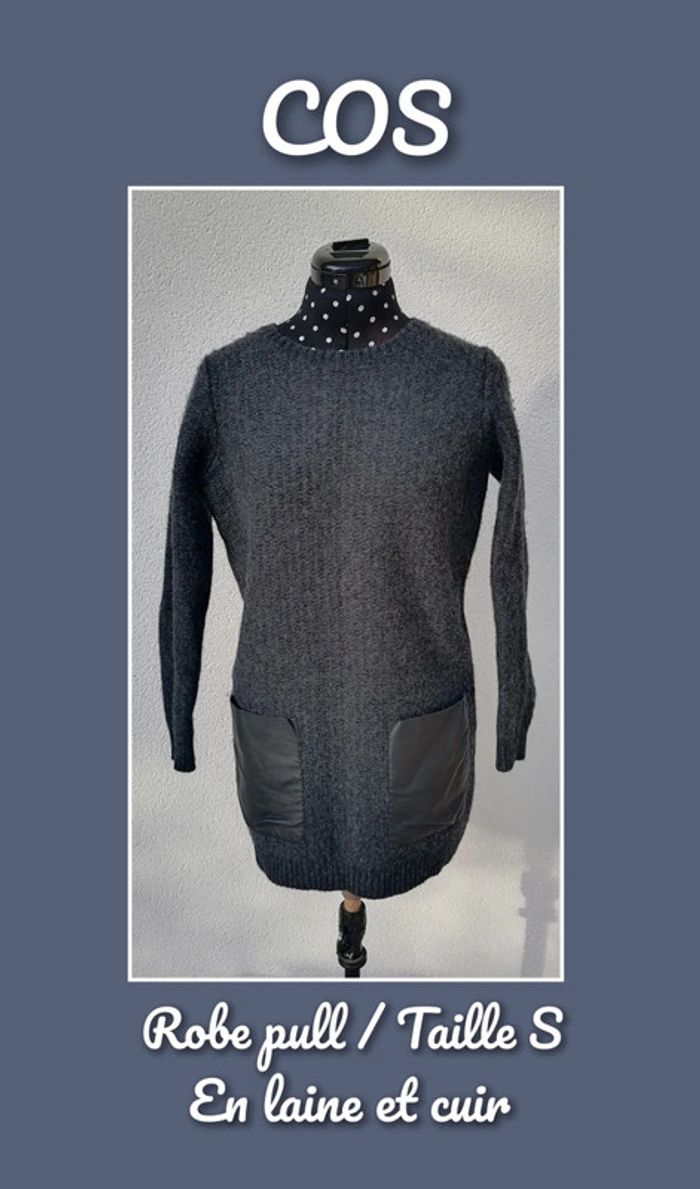 Robe pull laine et cuir gris foncé noir Taille S COS