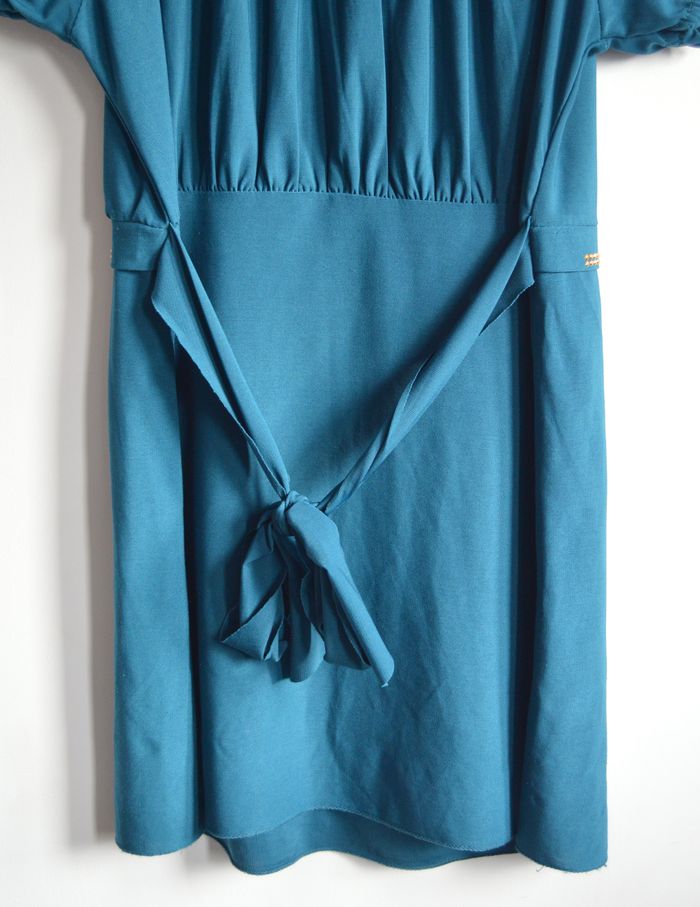 Haut Belle & Coeur Paris bleu canard manches courtes col élastiqué ceinturé - photo numéro 5