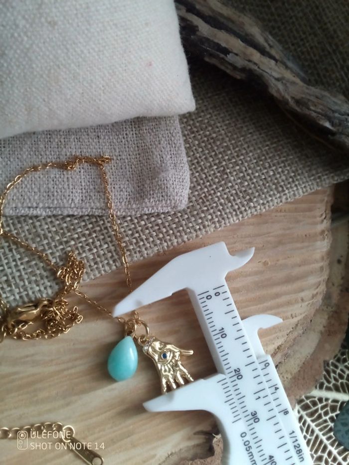 Collier talisman main et goutte d'amazonite - photo numéro 3