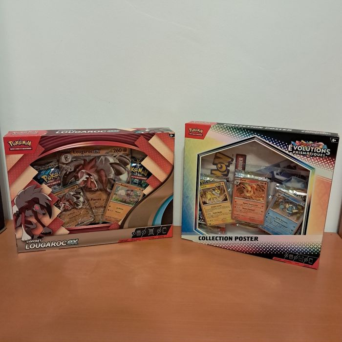 Lot 2 coffrets pokémon :  Lougaroc ex + coffret poster EV8.5 Evolutions prismatiques  scellés