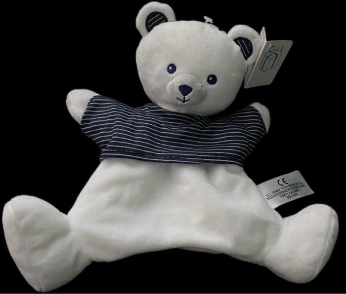 ❤️B2889 Doudou plat marionnette ours blanc bleu SIMBA TOYS Nicotoy KIABI