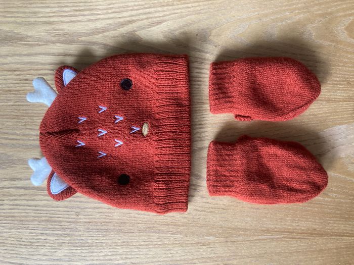 bonnet et moufles en maille petit renne bébé 6/12 mois