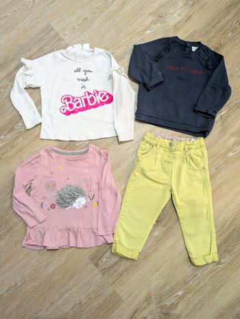 Lot 2 t-shirts, 1 pull et 1 pantalon 18 mois bebe fille