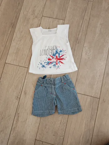 Ensemble d'été bleu rayé et blanc 2/3 ans