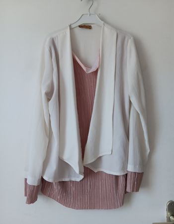 Haut superposition 2-en-1 New Lion – Blanc & Rose Plissé – T42