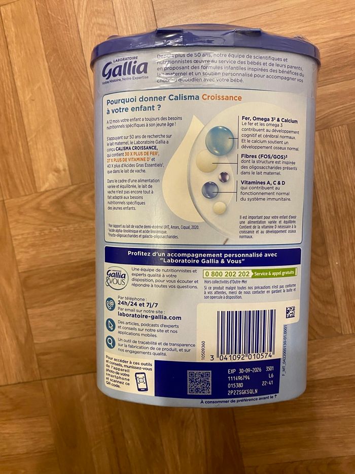 Lait en poudre Gallia Calisma Croissance 830 g taille 3 dès 12 mois (NEUF)