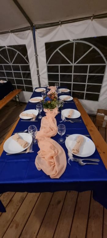 Lot 5 nappes bleu royal satinées pour table rectangulaire 8 personnes