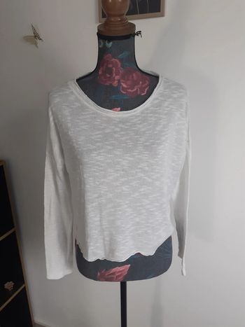 Pull léger blanc strass cœur L