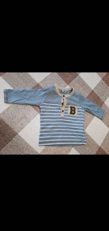 Tee shirt 6 mois épais manches longues rayé blanc/bleu