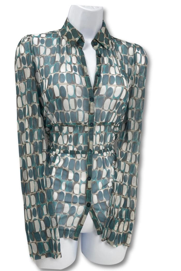 Chemisier en mesh imprimé graphique y2k M/L