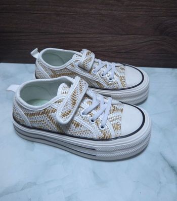 Baskets Fille Blanches & Dorées - Style Tweed Chic - Neuves Taille 30