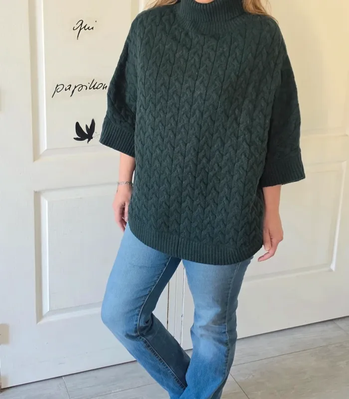 Poncho laine pull vert Monoprix - photo numéro 1