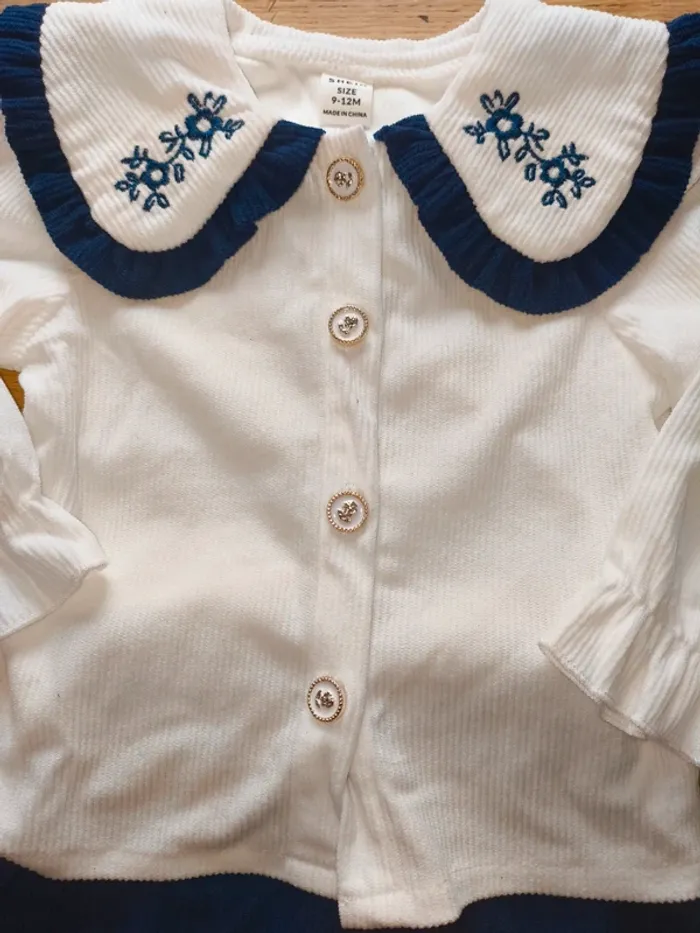Ensemble fille blanc bleu marine excellent état 9 mois 12 mois shein - photo numéro 3