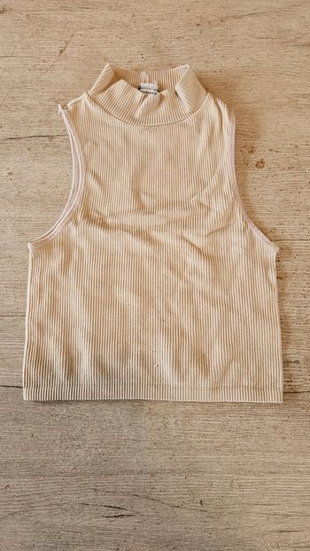 Débardeur beige cotellé, à col montant, Zara, Taille XS/S