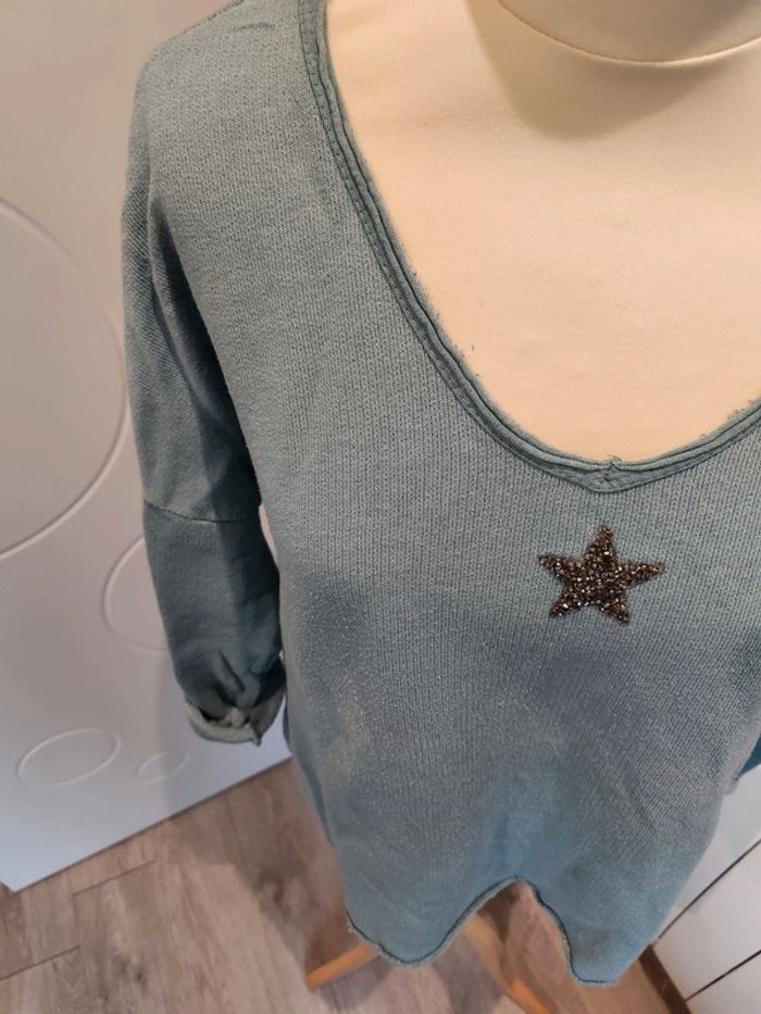 Pull Vert d'eau avec Étoile taille unique - photo numéro 3