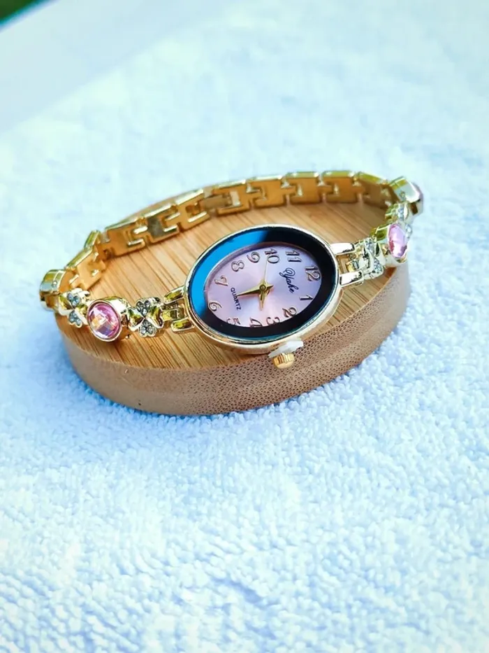 Montre bijou ovale rose & doré