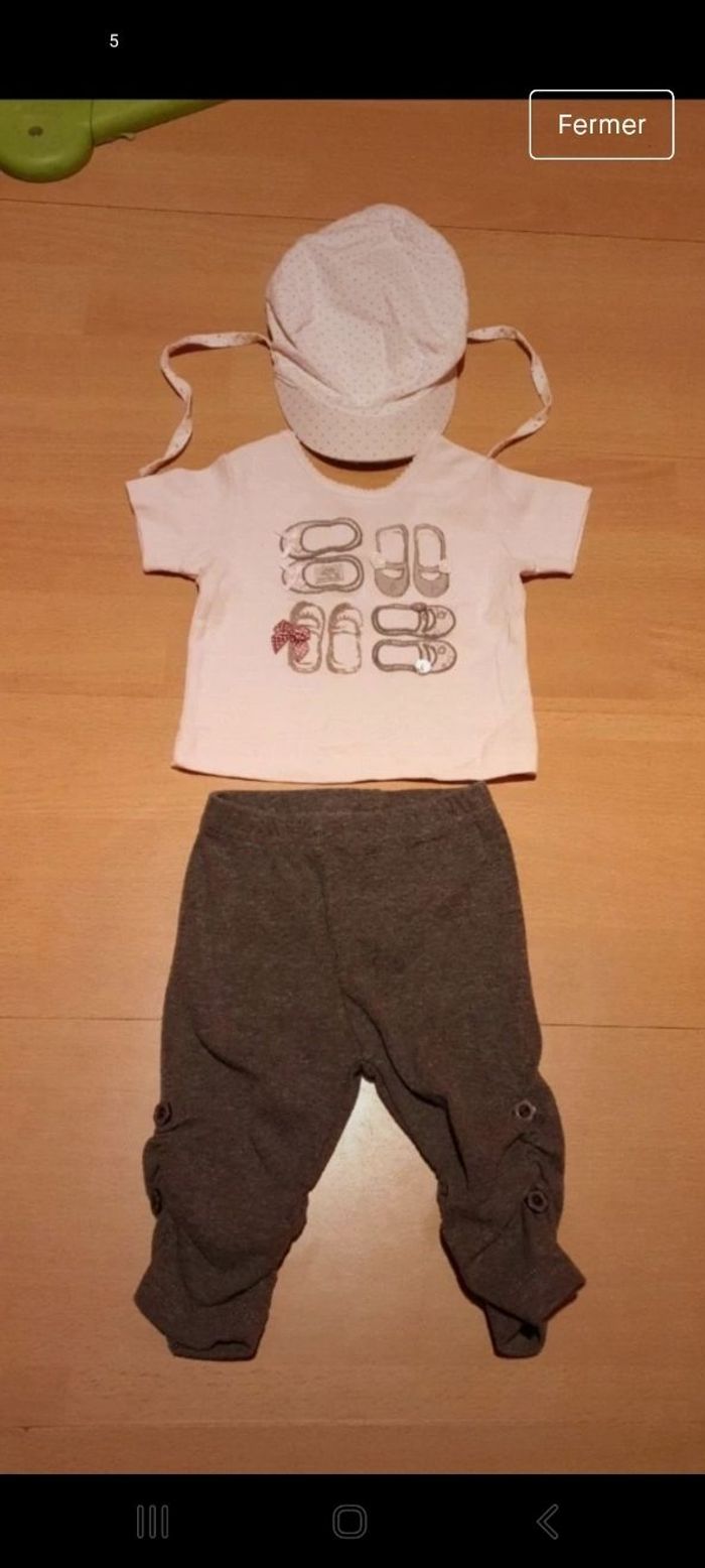 Ensemble Tee-shirt + leeging fille + casquette 3 mois