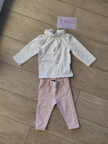 Ensemble fille pantalon rose et pull col roulé 9 mois