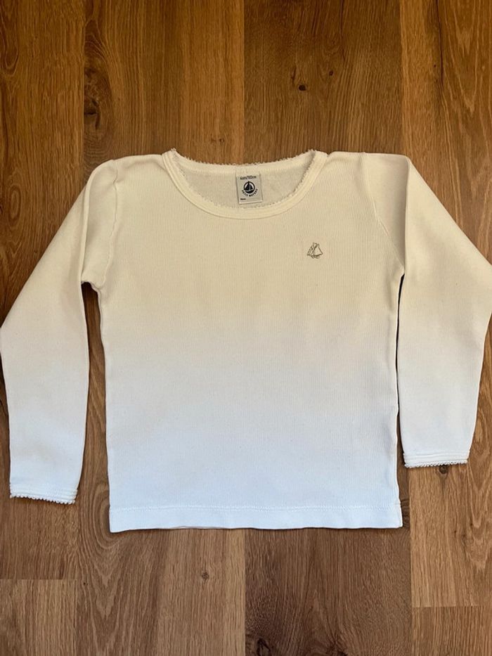 Tee shirt blanc tricot de peau manches longues Petit Bateau - photo numéro 2