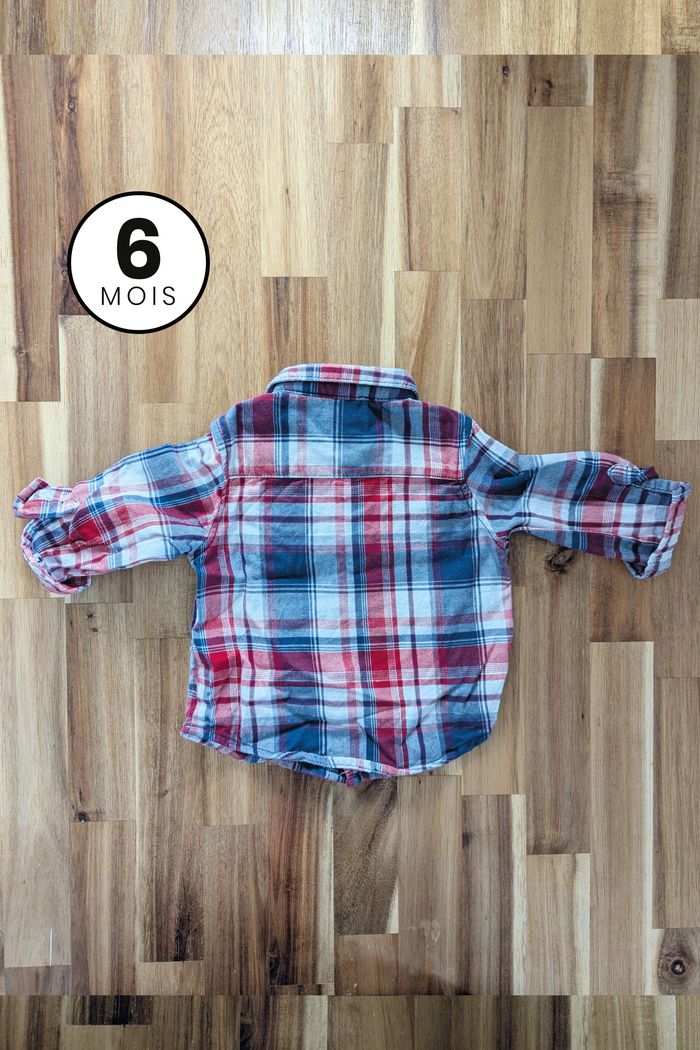 Chemise à carreaux rouge et bleu - bébé 6 mois - photo numéro 2