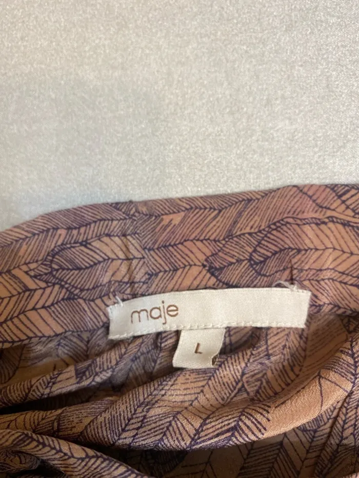 Sarouel pure soie Maje taille élastique marron avec motifs taille L = 40/42 neuf - n41p - photo numéro 4