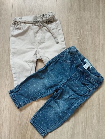 Lot jeans Obaïbi slim stretch bleu et beige fille 6 mois
