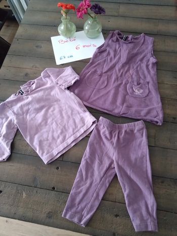 Lot de robe pull sous pull et legging violet bébé fille 6 mois