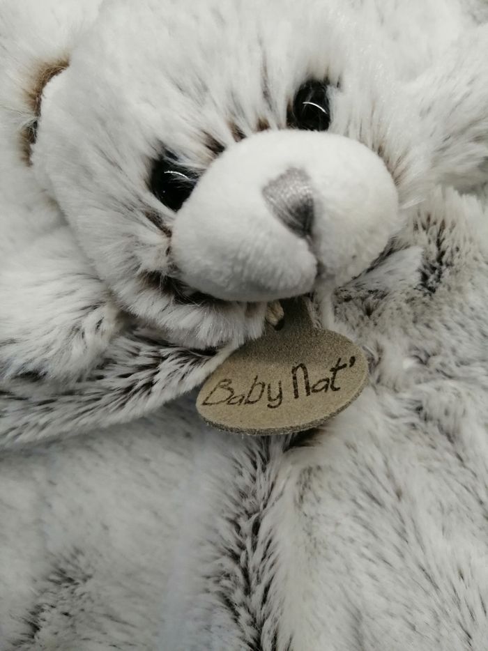 DOUDOU PLAT BABY NAT' OURS FLOCONS beige marron chiné blanc carré - photo numéro 3
