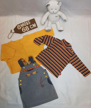 Ensemble 👣 robe et  tee-shirt  adélie et  gilet du pareil  au  même, 6mois/67cm