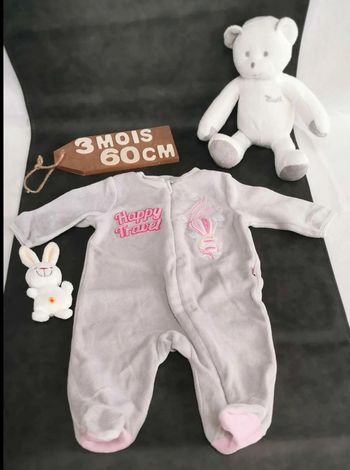 Pyjama 👣 velours gris 3 mois tex  grenouillère
