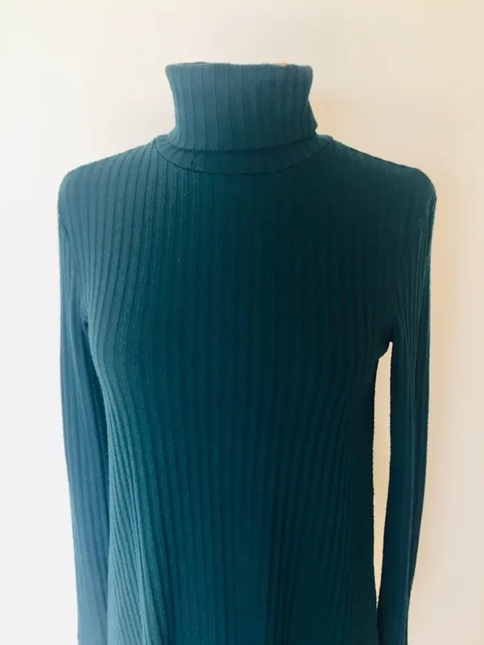 Robe en maille côtelée bleu-vert - photo numéro 3