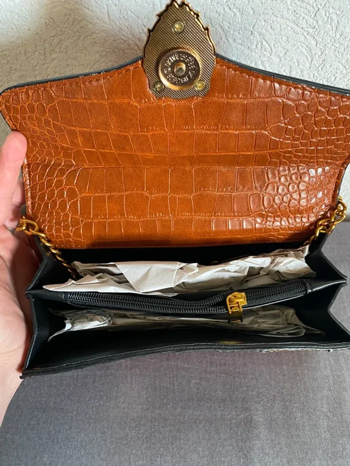 Sac bandoulière marron à motif croco – Style chic vintage - photo numéro 3
